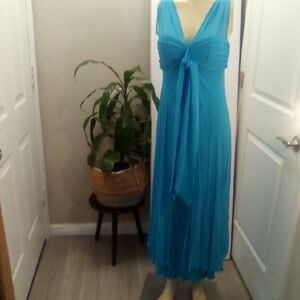 Elegant Silk Turquoise Sleeveless Dress